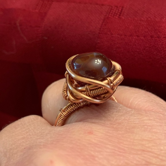 Carnelian wire wrapped copper ring.  Size 8 - Picture 3 of 5